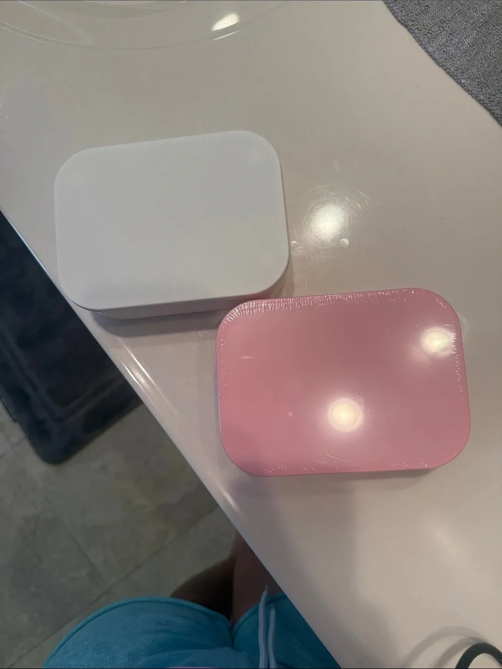 Pink and White Jewelry Box or Makeup Case with Mirror. 2 piece